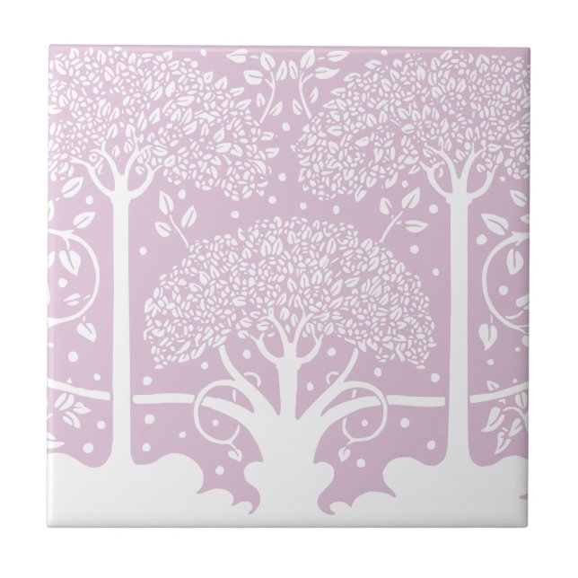 Enchanted Forest Pink Fairytale Trees Ceramic Tile (Front)