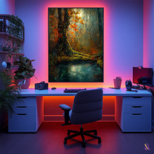 Enchanted Forest Pond - Mystical Woodland Art Poster