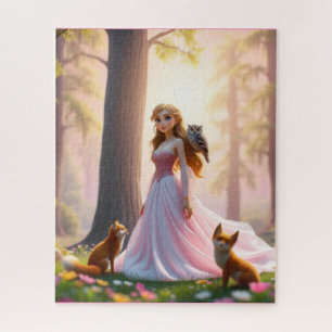 Enchanted Forest Princess with Animal Companions Jigsaw Puzzle