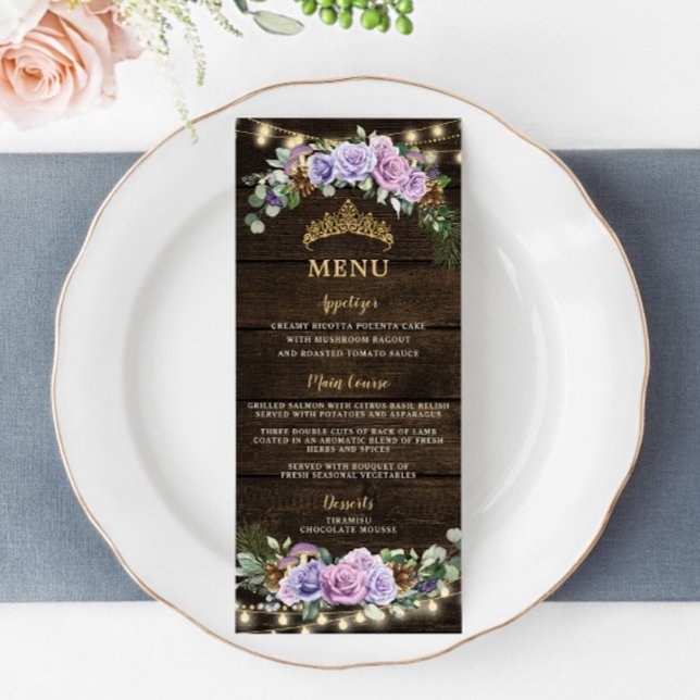 Enchanted Forest Purple Floral Quinceanera Menu (Creator Uploaded)