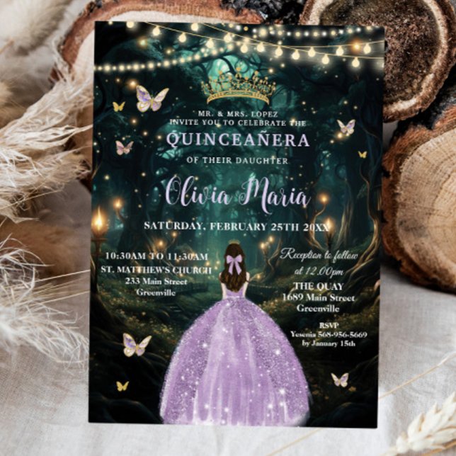Enchanted Forest Purple Lilac Dress Quinceañera Invitation (Creator Uploaded)