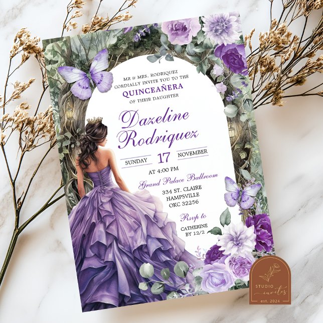 Enchanted Forest Purple Quinceanera Invitation (Creator Uploaded)