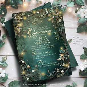 Enchanted Forest Quinceanera Emerald Green Invitation