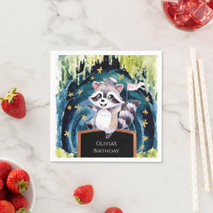 Enchanted Forest Racoon Birthday Napkin