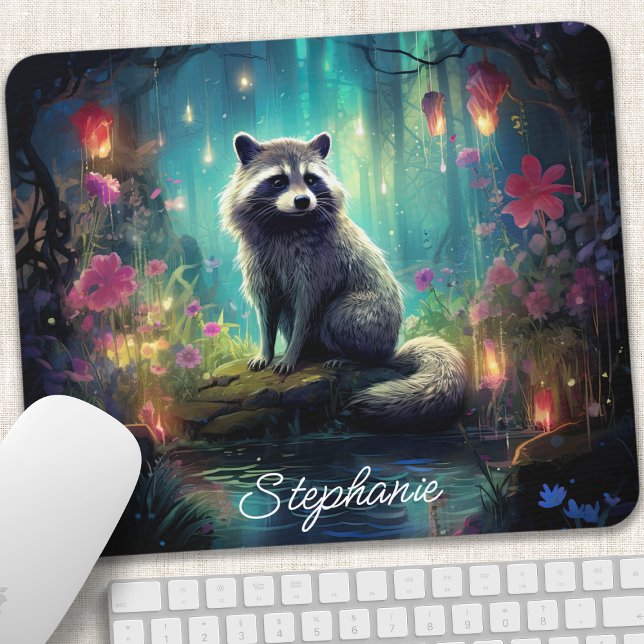 Enchanted Forest Racoon Personalised Mouse Pad (Creator Uploaded)