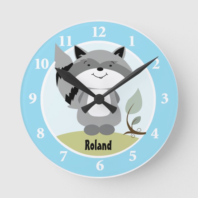 Enchanted Forest Racoon Wall Clock (Front)