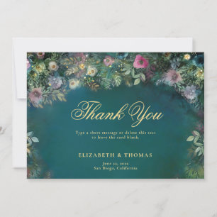 Enchanted Forest Roses Fairy Woodland Gold Wedding Thank You Card