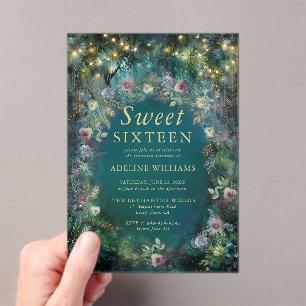 Enchanted Forest Roses Greenery Magical Sweet 16 Acrylic Invitations