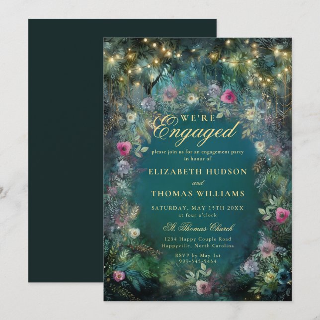 Enchanted Forest Roses Woodland Engagement Party Invitation (Front/Back)