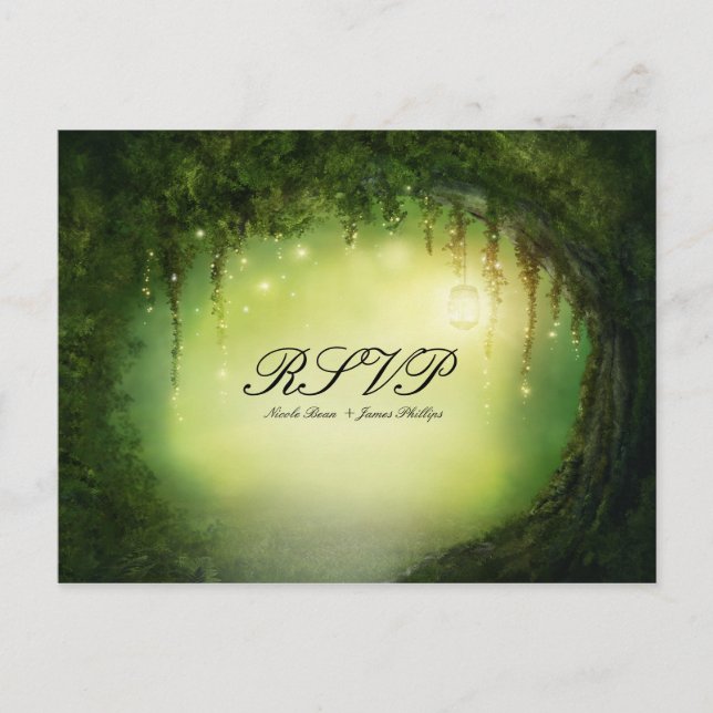 Enchanted Forest Rustic RSVP Wedding Postcard (Front)