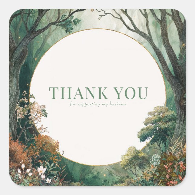 Enchanted Forest Rustic Trees Gold Glitter Square Sticker (Front)