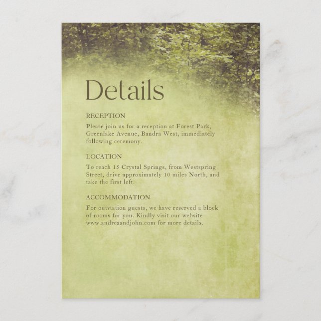 Enchanted Forest Rustic Trees Woodland Wedding Enclosure Card (Front)