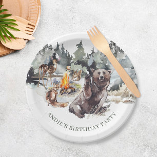 Enchanted Forest Rustic Woodland Boy 1st Birthday Paper Plate