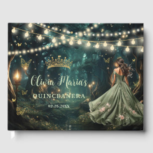 Enchanted Forest Sage Green Dress Quinceanera Guest Book