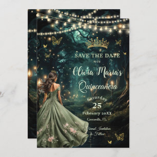 Enchanted Forest Sage Green Dress Quinceañera Save The Date