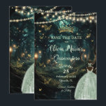 Enchanted Forest Sage Green Dress Quinceañera Save The Date<br><div class="desc">Personalise this enchanting Quinceañera / Sweet 16 birthday save the date easily and quickly. Simply click the Edit Using Design Tools button to further edit the text, change font styles and font colours. Featuring a girl dressed in pretty sage green dress and an enchanted forest background. The butterflies, quince girl...</div>