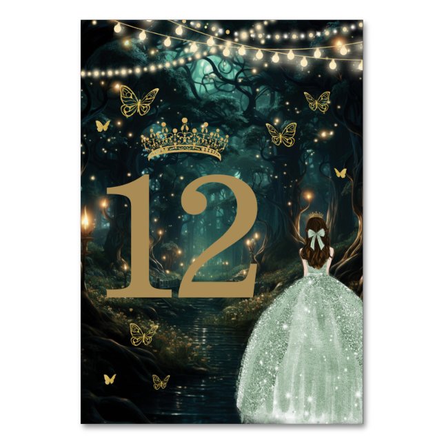 Enchanted Forest Sage Green Dress Quinceañera  Table Number (Front)