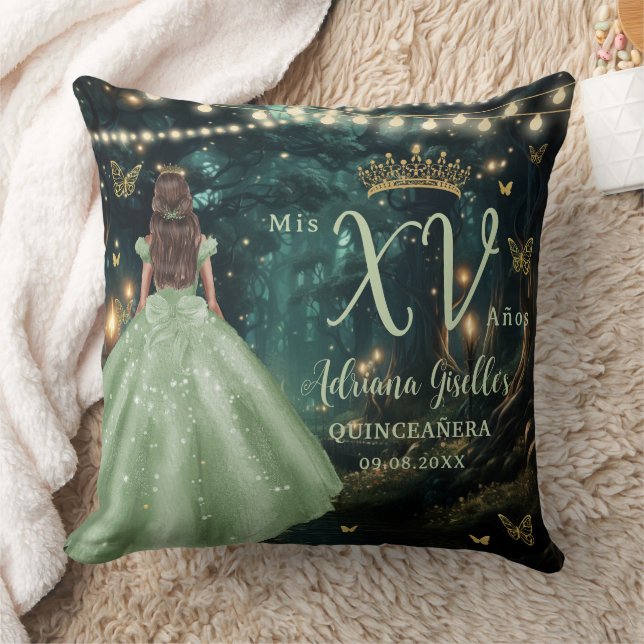 Enchanted Forest Sage Green Quinceañera Picture Cushion (Blanket)