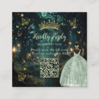 Enchanted Forest Sage Green Quinceañera QR RSVP
