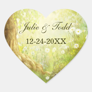 Enchanted Forest Scene Save The Date Heart Sticker