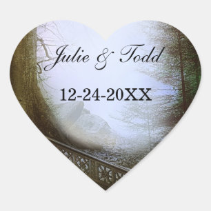 Enchanted Forest Scene Save The Date Heart Sticker