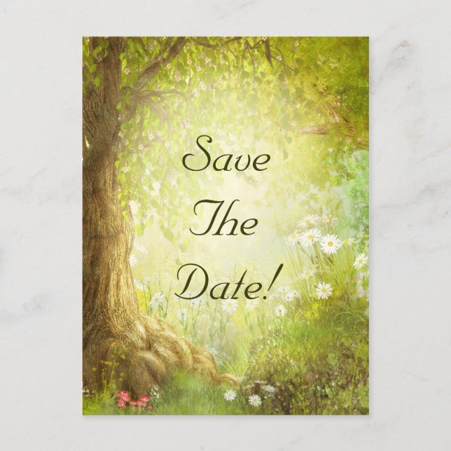 Enchanted Forest Scene Save The Date Wedding Announcement Postcard (Front)