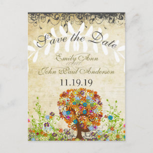 Enchanted Forest Side Branch Wedding Announcement Postcard