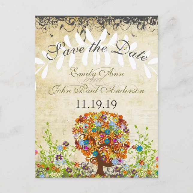 Enchanted Forest Side Branch Wedding Announcement Postcard (Front)