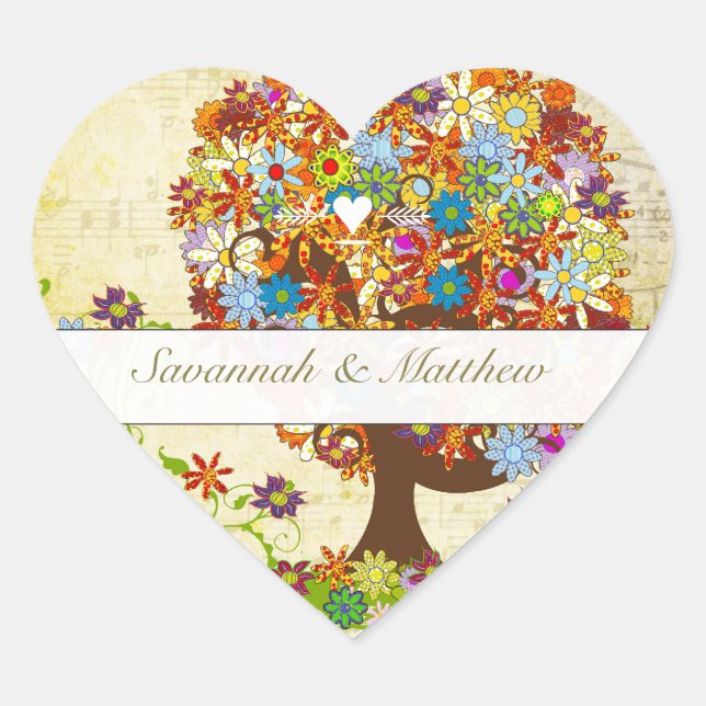 Enchanted Forest Side Branch Wedding Heart Sticker (Front)