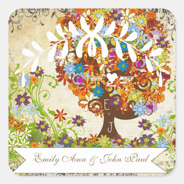 Enchanted Forest Side Branch Wedding Square Sticker (Front)