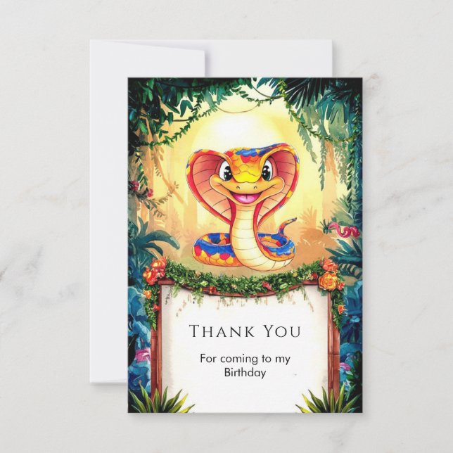 Enchanted Forest Snake Birthday Thank You Card (Front)