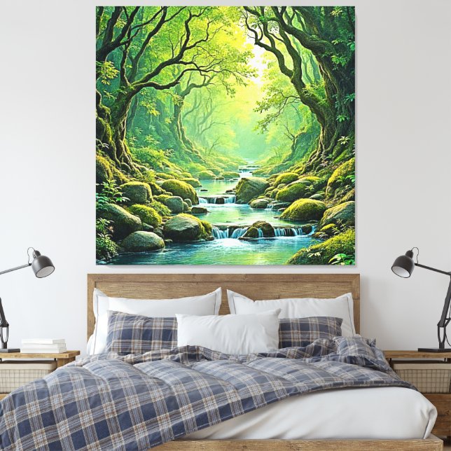 Enchanted Forest Stream Design Canvas Print (Insitu(Bedroom))