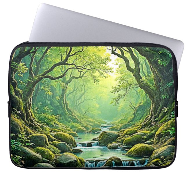 Enchanted Forest Stream Design Laptop Sleeve (Front)