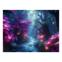 Enchanted Forest Stream – Glowing Flowers Fantasy