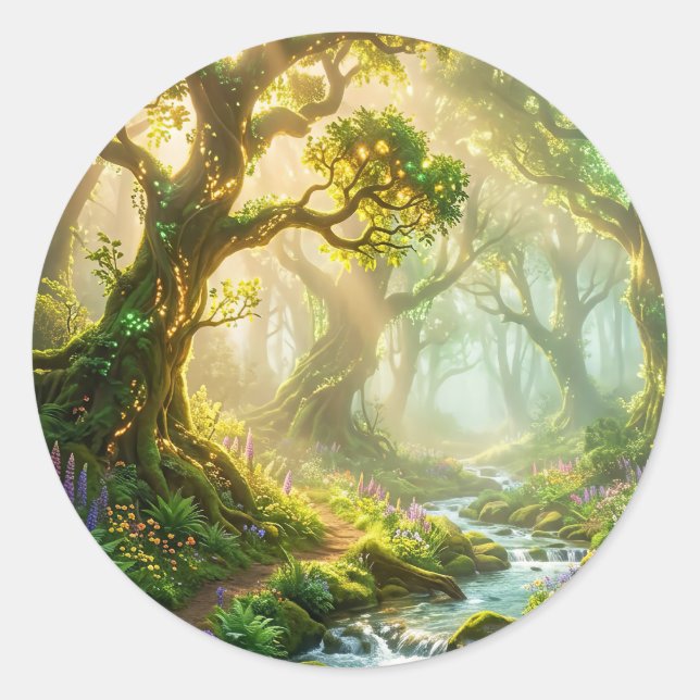 Enchanted Forest Stream Round Sticker (Front)