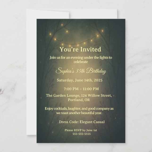 Enchanted Forest String Lights Adult Birthday  Invitation (Front)