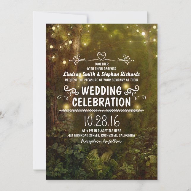 enchanted forest string lights wedding invitations (Front)