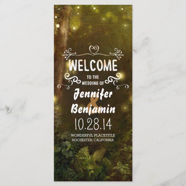 enchanted forest string lights wedding programs (Front)