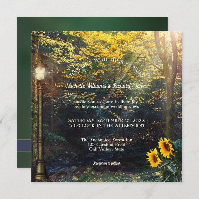 Enchanted Forest Sunflowers Wedding Invitation (Front/Back)