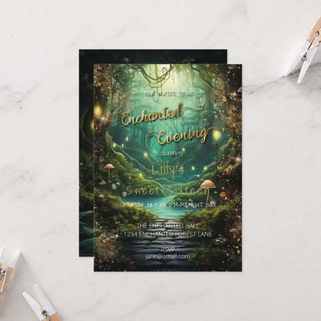Enchanted Forest Sweet 16 Birthday Invitation (Front/Back In Situ)