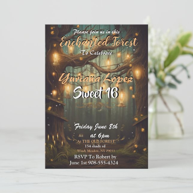Enchanted Forest Sweet 16 Invitations (Standing Front)