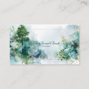 Enchanted Forest Teal and Gold Watercolor Business Card