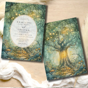 Enchanted Forest Tree Wedding Golden Invitation