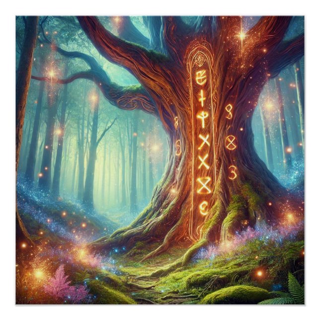Enchanted Forest Tree with Glowing Runes - Magical Poster (Front)