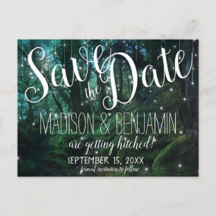Enchanted Forest Trees Fairy Lights Save the Date Postcard