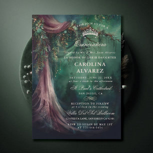 Enchanted Forest Veil Fairytale Church Quinceañera Invitation