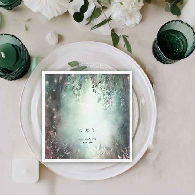 Enchanted Forest Vines Gold Mauve Magical Wedding Napkin (enchanted forest wedding napkin modern elegant romantic watercolor gold vines emerald mauve)