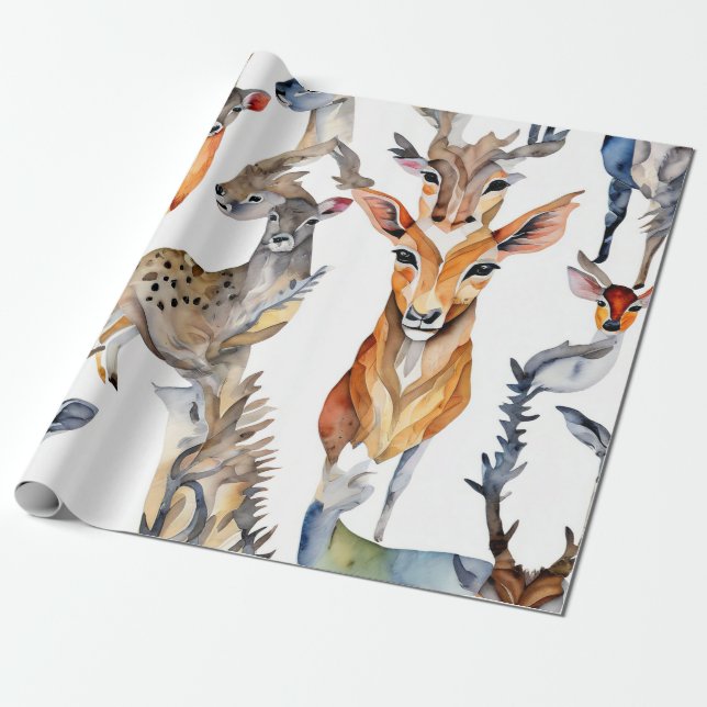 Enchanted Forest Watercolor Collage Wrapping Paper (Unrolled)