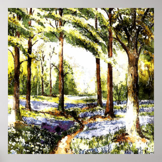 Enchanted Forest Watercolor Serene Woodland Nature Poster