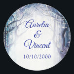 Enchanted Forest Wedding Classic Round Sticker<br><div class="desc">Your magical woodland wedding needs a design that's just as magical. This wedding design features elegant watercolor artwork with sparkly string lights. Order your printed invitations and party supplies or download your digital invitations now for a day they'll never forget!</div>